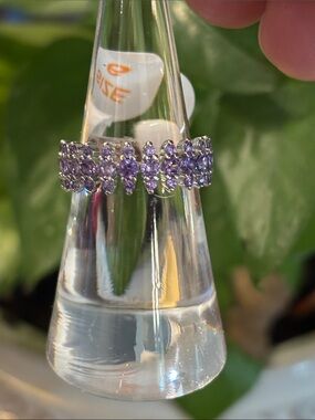 925 Sterling Silver Lavender Crystal Cluster Band Ring - Women Jewelry